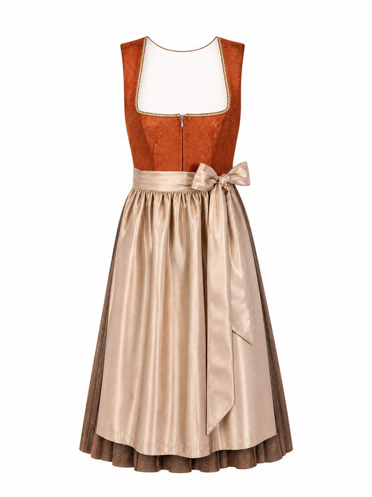 Klassisches Dirndl Louisa – Sienabraun, Eckige Form