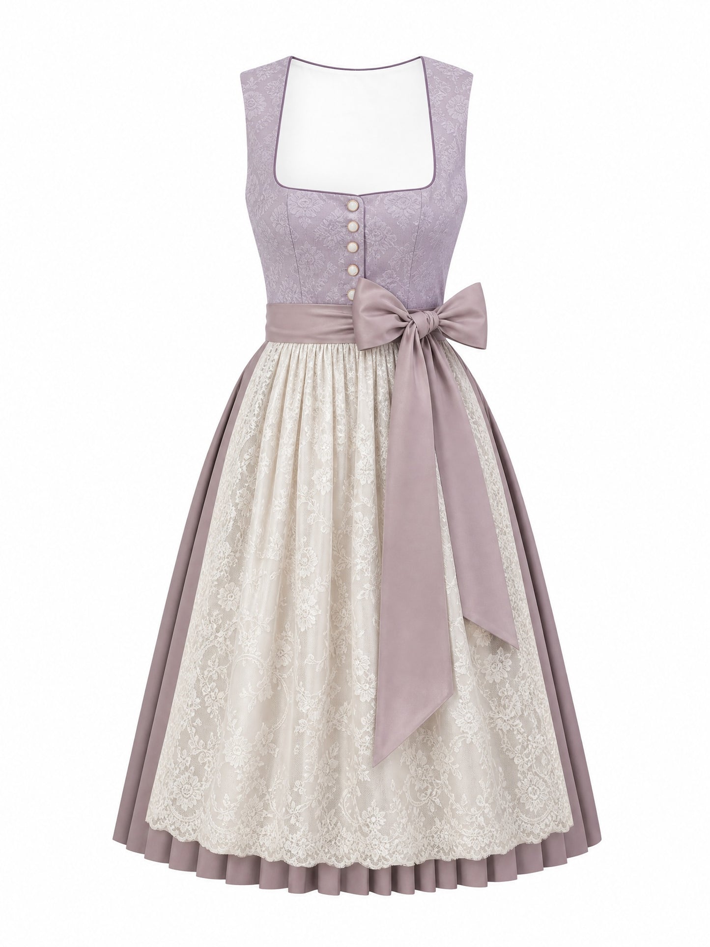 Klassisches Dirndl Bella – Alt-Lavendel, Eckige Form