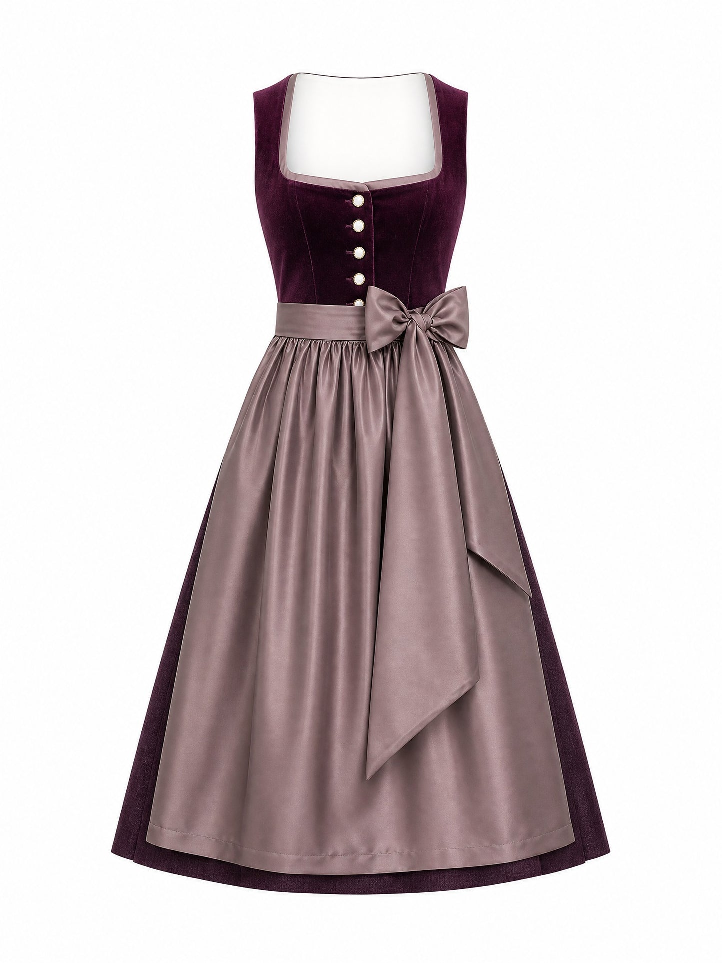 Dirndl Lena in Brombeere mit Taupe Schürze - Vorderansicht