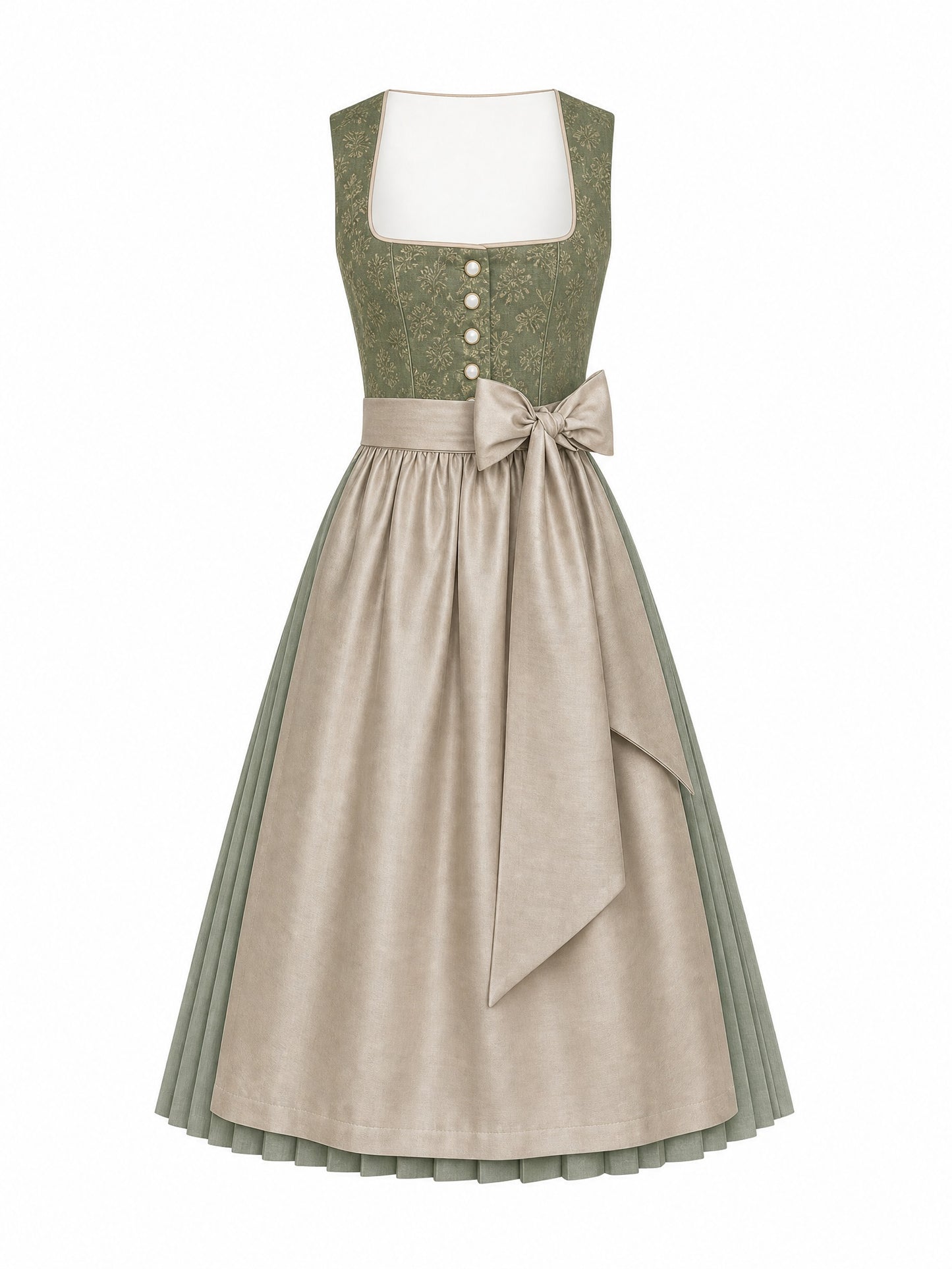 Klassisches Dirndl Mara – Moosgrün, Eckige Form