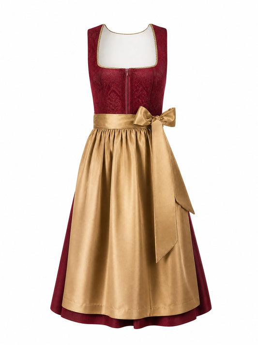 Klassisches Dirndl Paula – Cranberryrot, Eckige Form