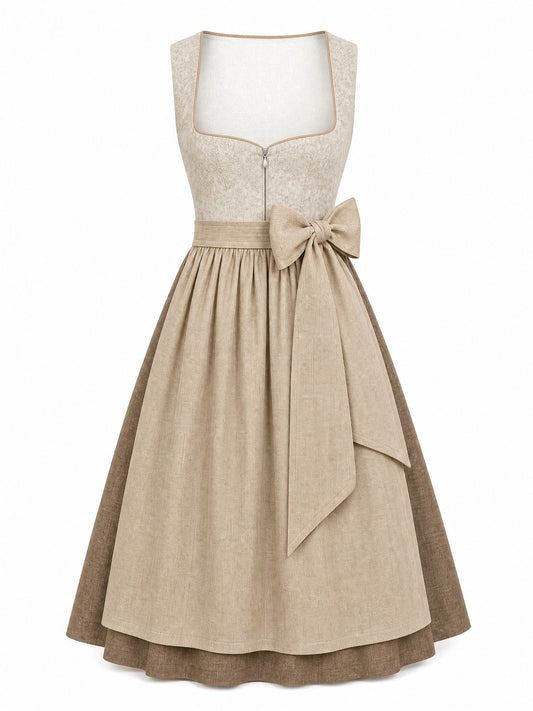 Klassisches Dirndl Britta – Haferbeige, Herzförmig