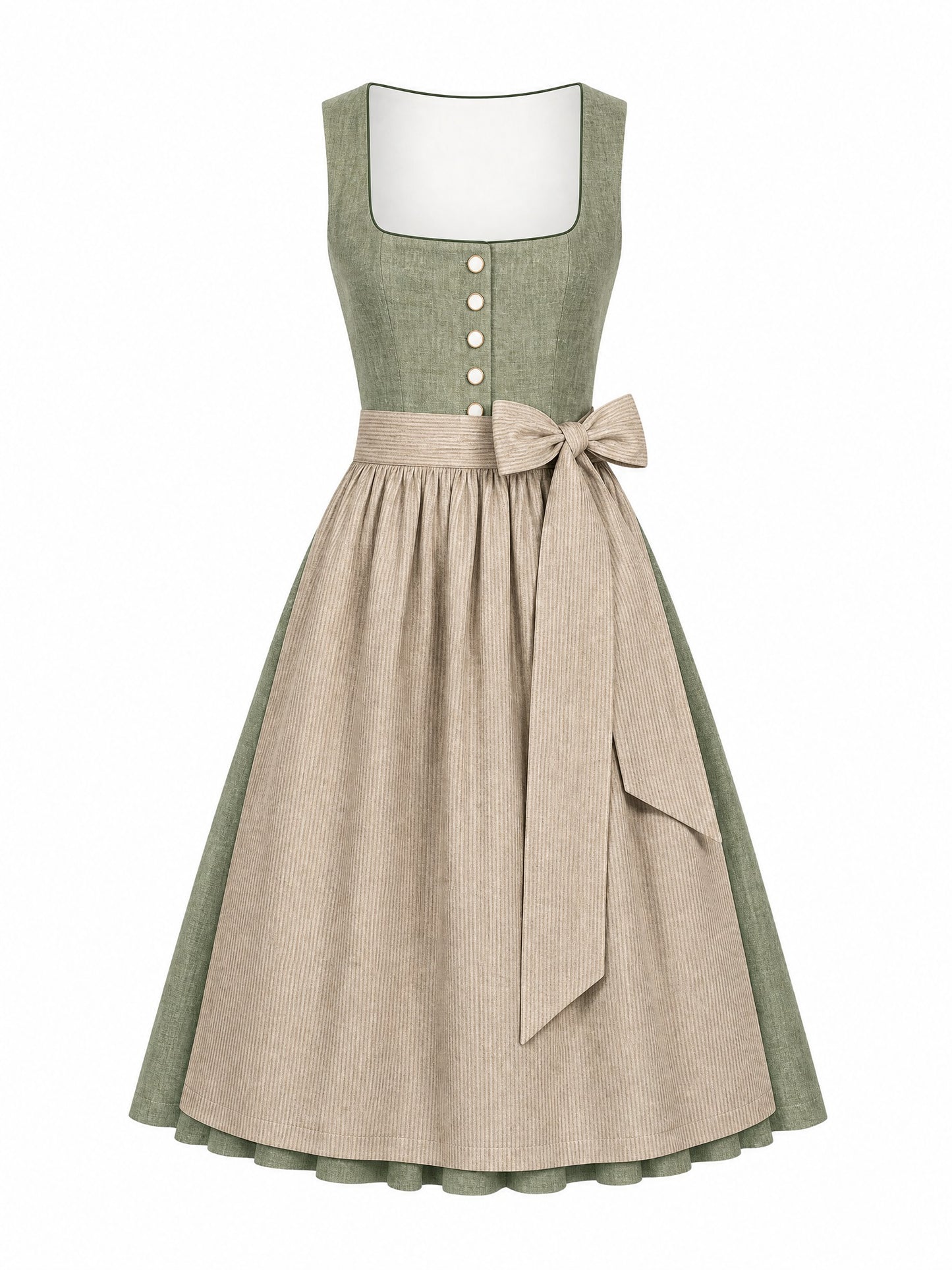 Klassisches Dirndl Marlene – Eukalyptusgrün, Eckige Form