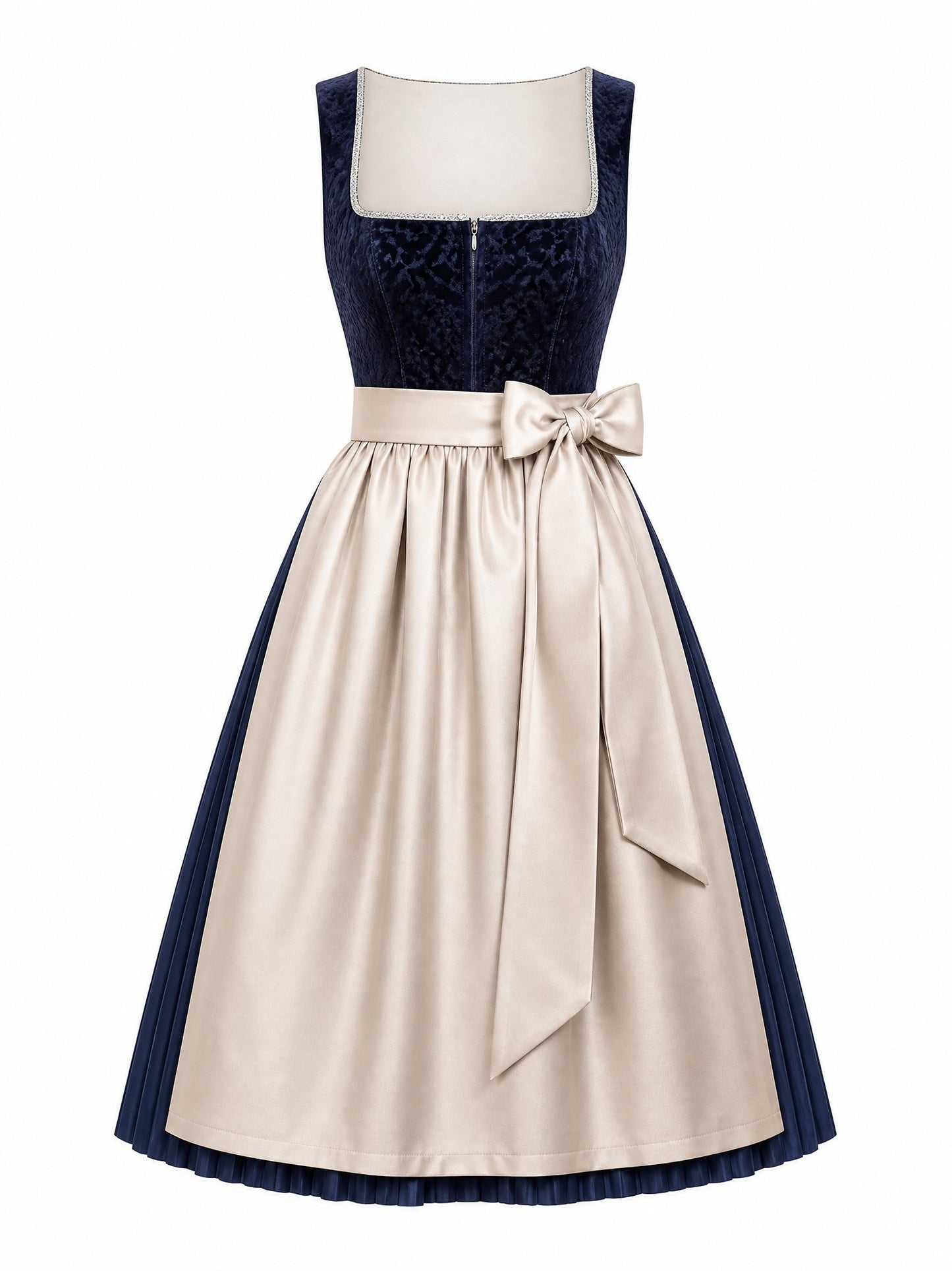 Klassisches Dirndl Mia – Mitternachtsblau, Eckige Form