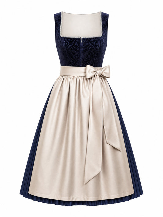 Klassisches Dirndl Mia – Mitternachtsblau, Eckige Form