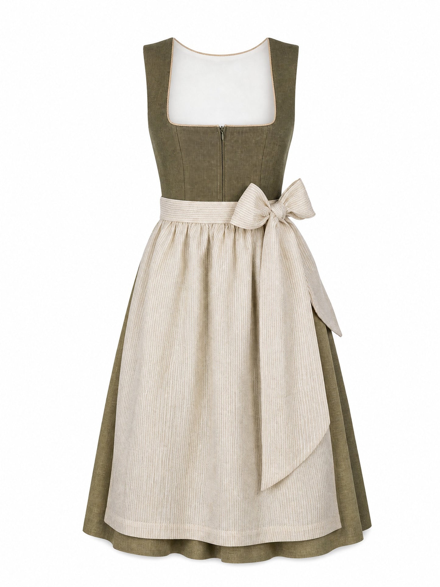 Klassisches Dirndl Camilla – Dunkeloliv, Eckige Form