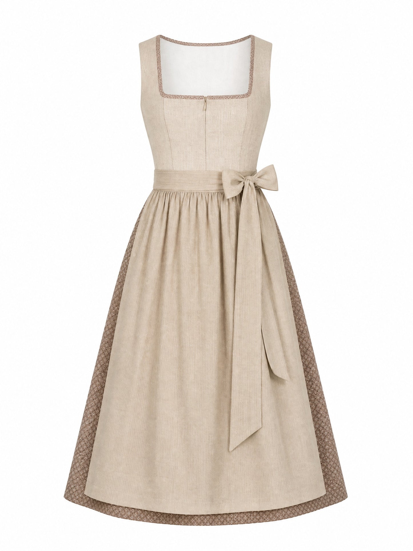 Klassisches Dirndl Mila – Haferbeige, Eckige Form