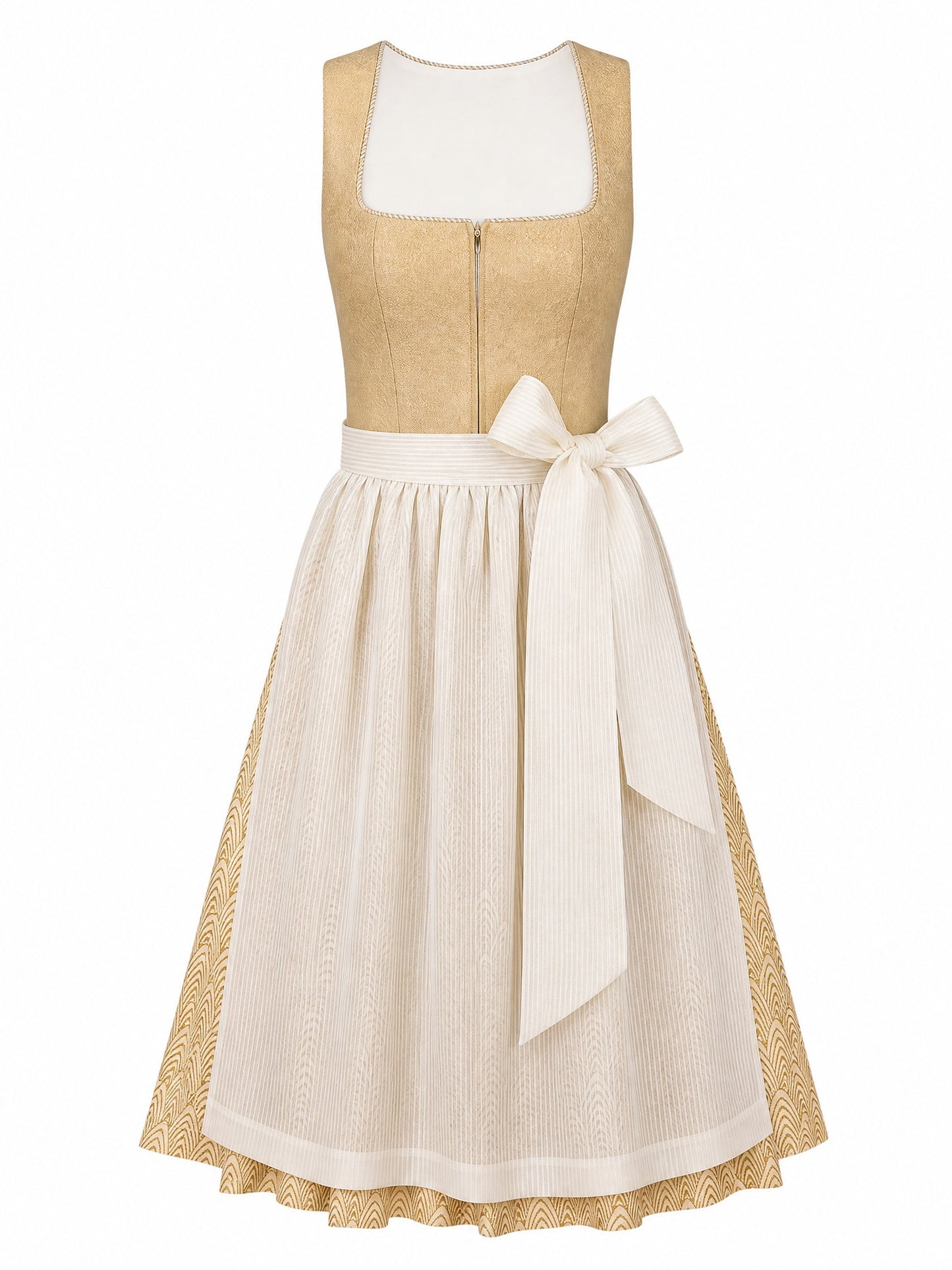 Klassisches Dirndl Carla – Silberblau, Eckige Form