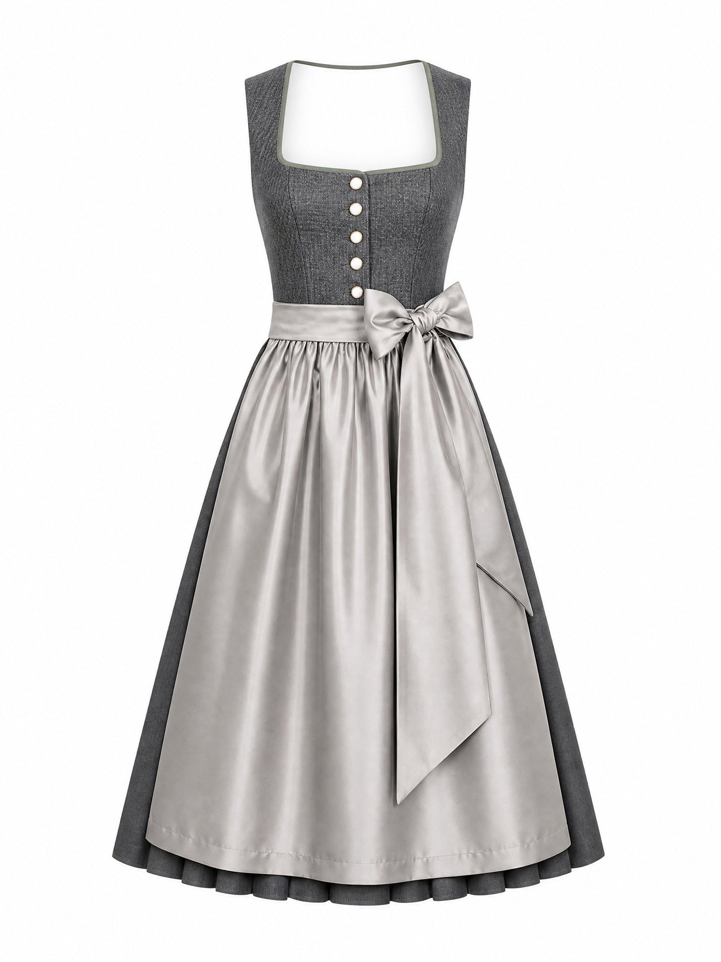 Klassisches Dirndl Rebecca – Graphit, Eckige Form