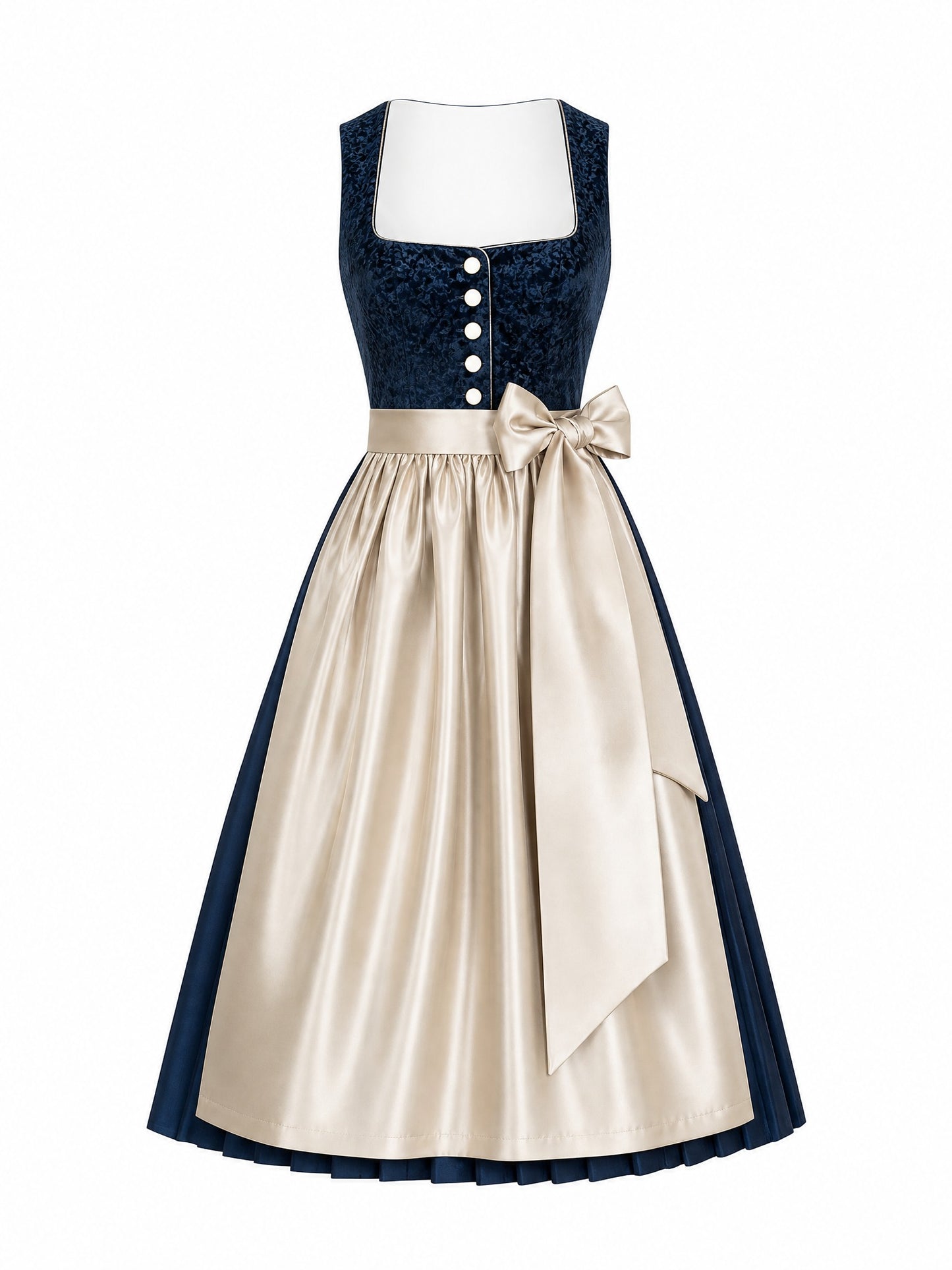 Klassisches Dirndl Charlotte – Mitternachtsblau, Eckige Form