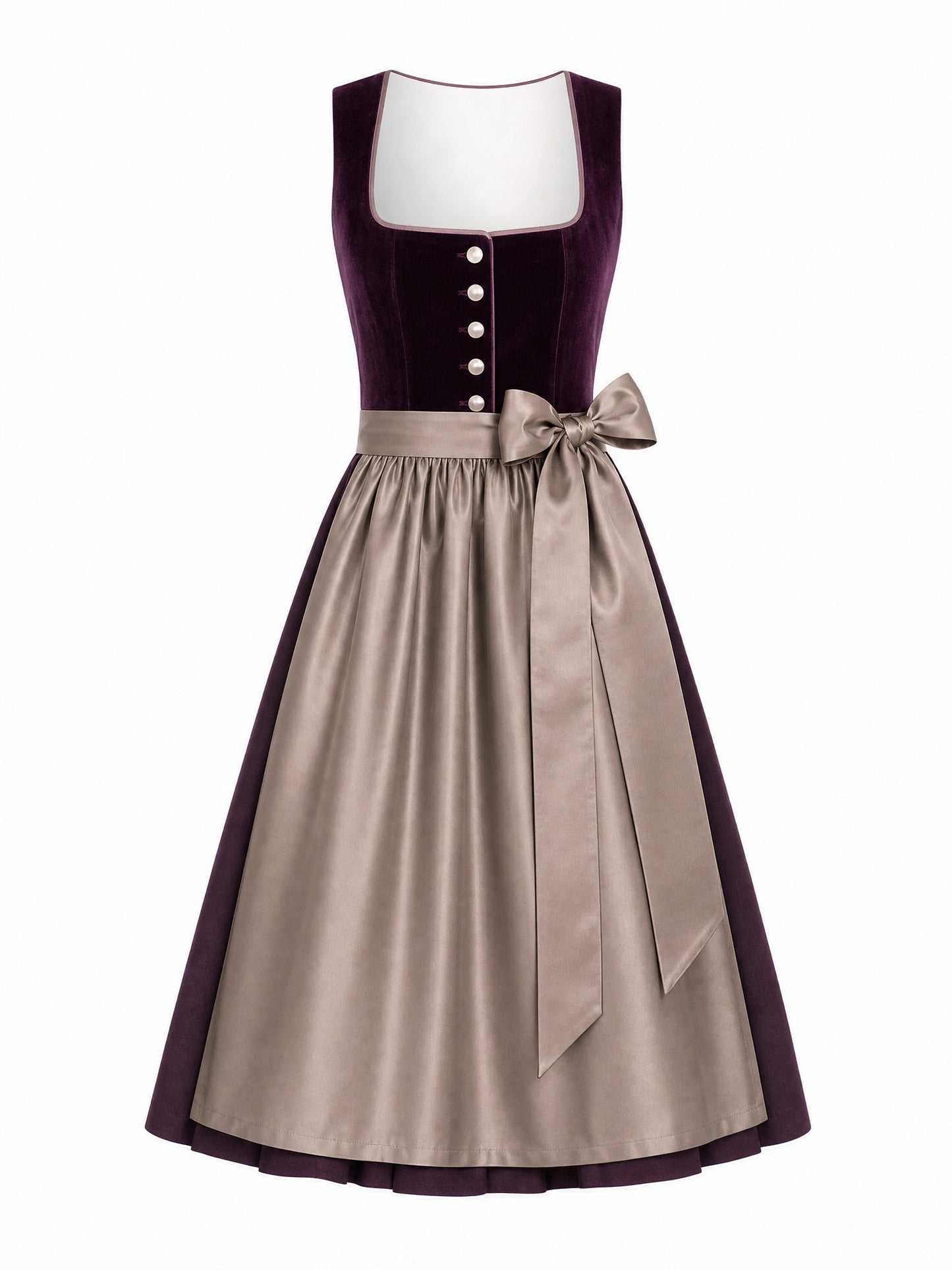 Klassisches Dirndl Mina – Brombeere, Eckige Form