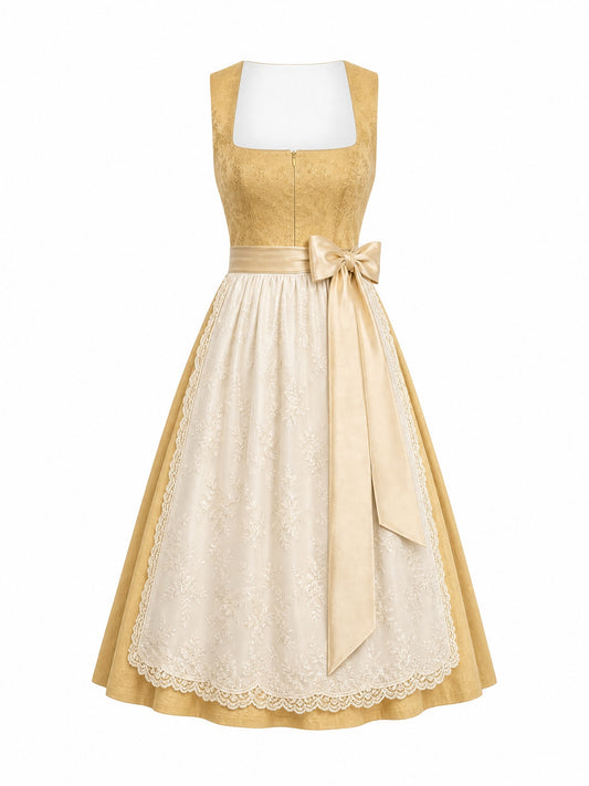 Klassisches Dirndl Rieke – Weizengold, Eckige Form