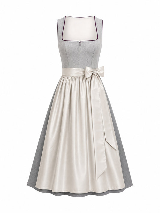 Klassisches Dirndl Mira – Perlgrau, Eckige Form