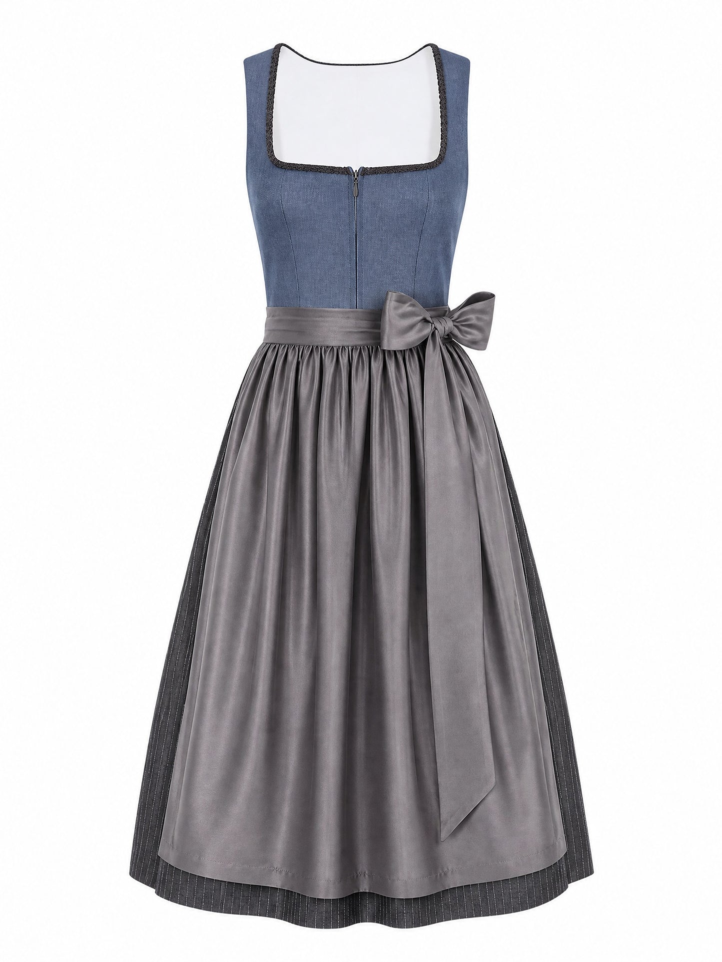 Klassisches Dirndl Ronja – Stahlblau, Eckige Form