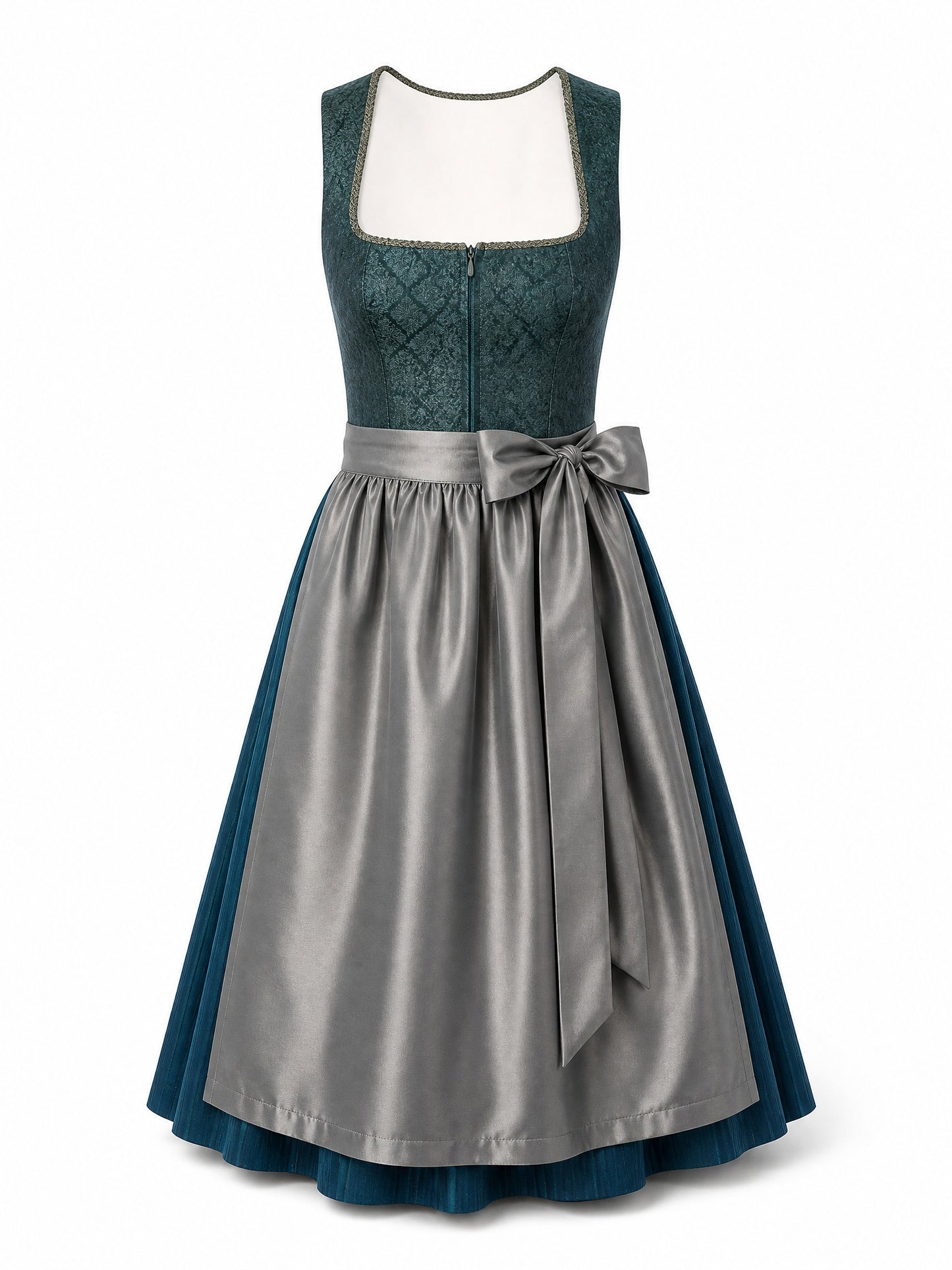 Klassisches Dirndl Chiara – Rauchpetrol, Eckige Form