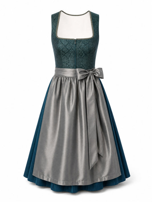 Klassisches Dirndl Chiara – Rauchpetrol, Eckige Form