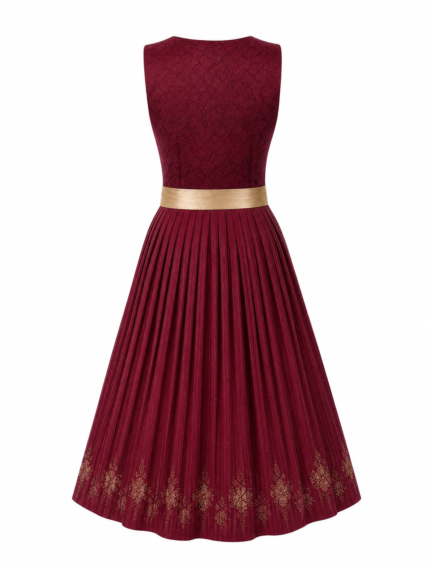 Klassisches Dirndl Nadine – Cranberryrot, Eckige Form