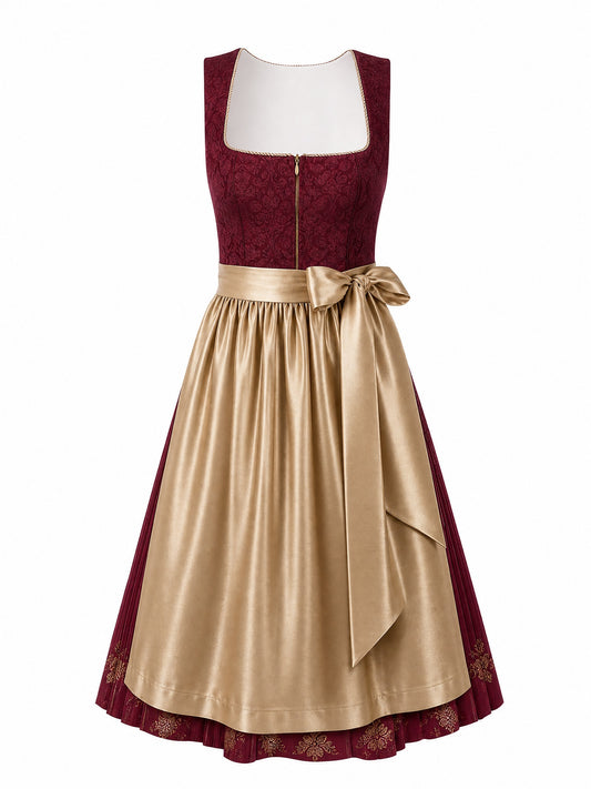 Klassisches Dirndl Nadine – Cranberryrot, Eckige Form