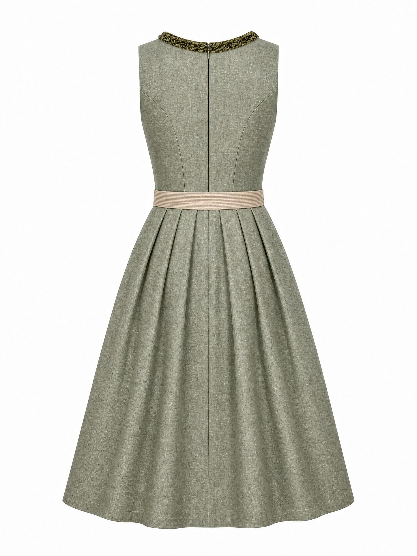 Dirndl Teresa in Eukalyptusgrün mit Warmer Sand Schürze - Rückansicht