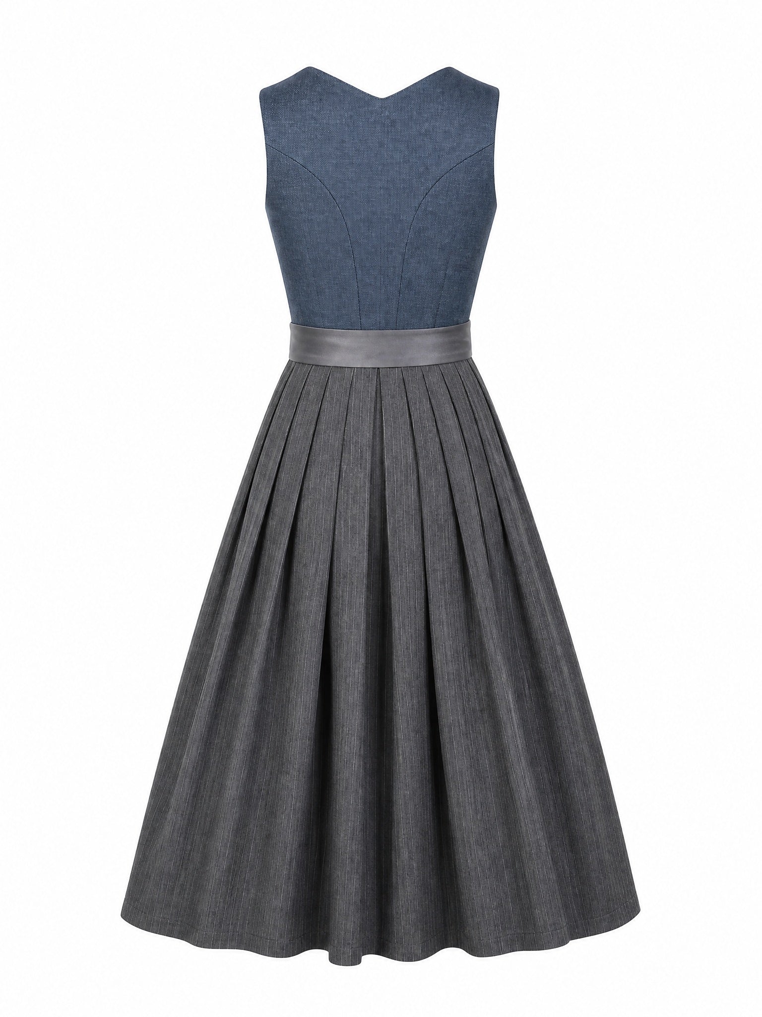 Dirndl Bella in Stahlblau mit Sturmgrau Schürze - Rückansicht