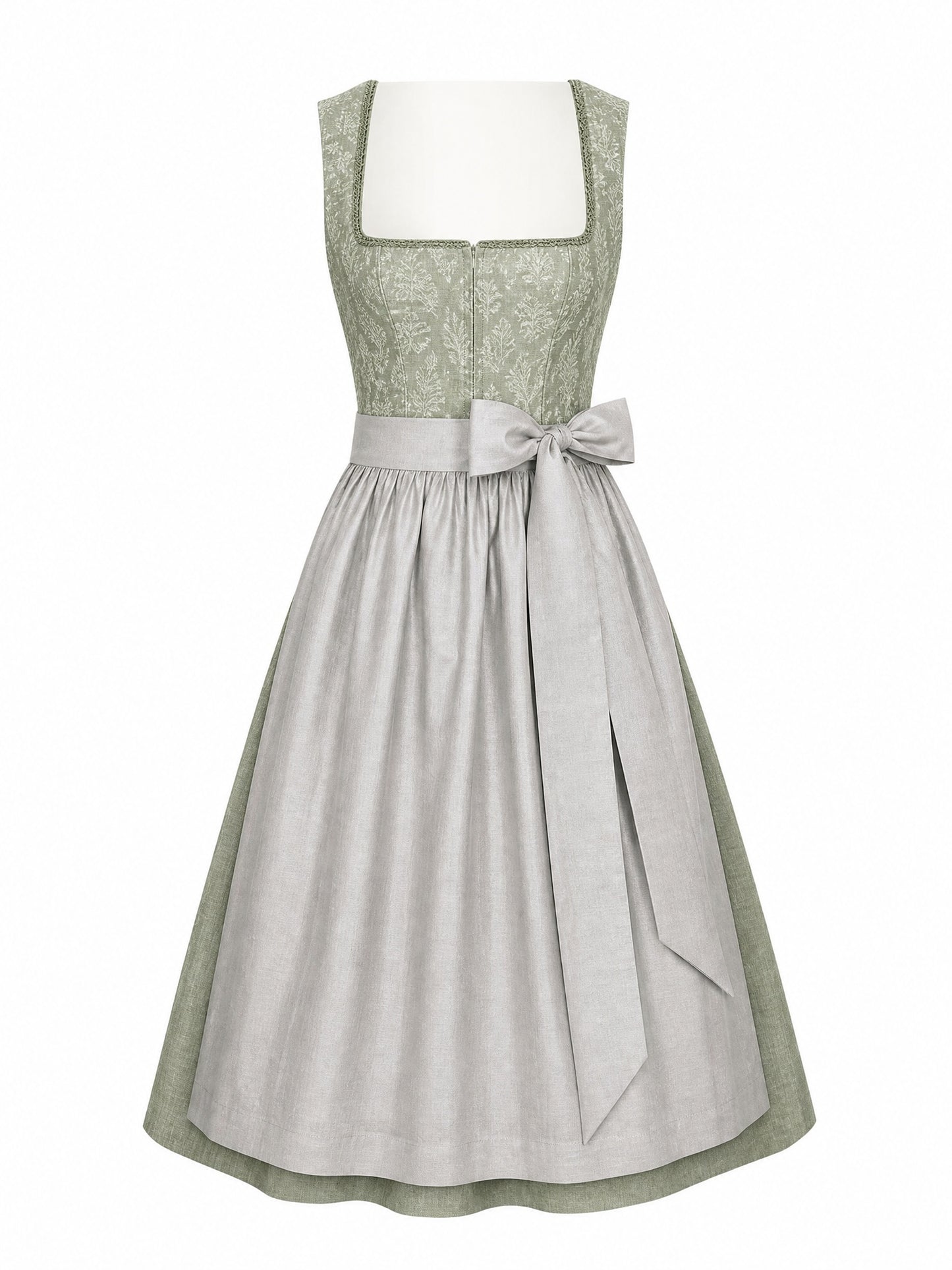 Klassisches Dirndl Daria – Salbeigrün, Eckige Form
