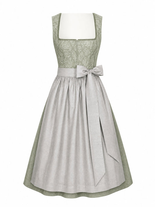 Klassisches Dirndl Daria – Salbeigrün, Eckige Form