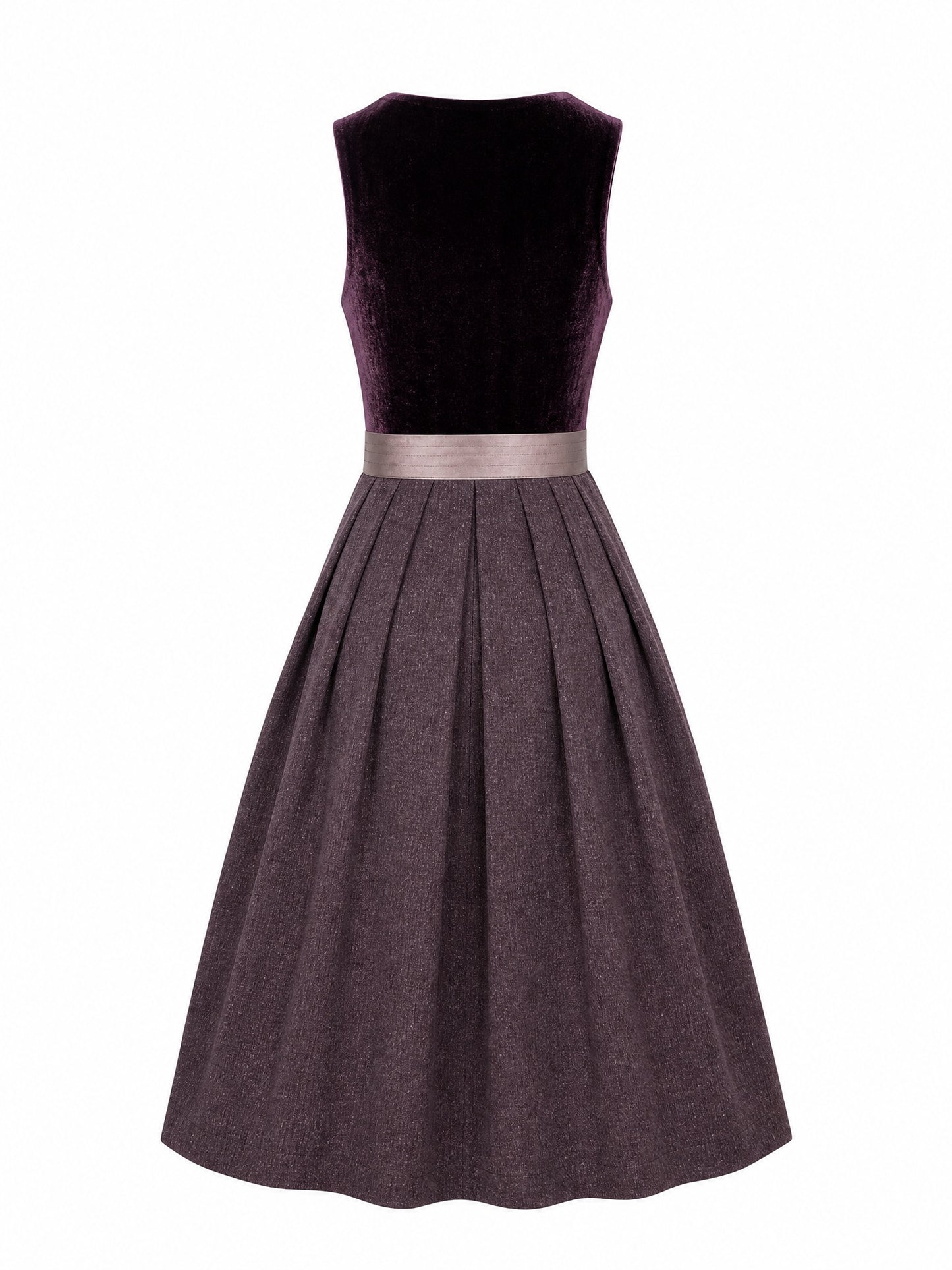 Dirndl Helena in Brombeere mit Taupe Schürze - Rückansicht