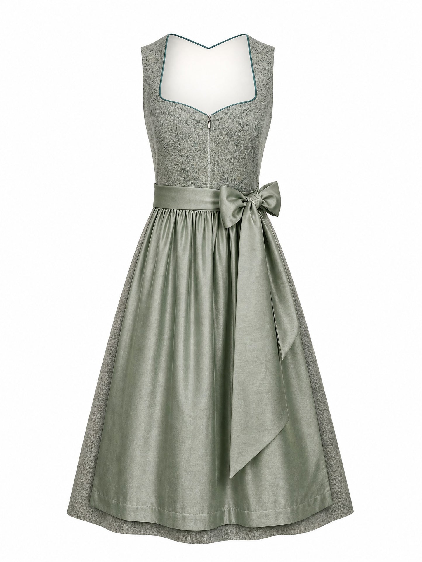 Klassisches Dirndl Olivia – Flechtengrau, Herzförmig