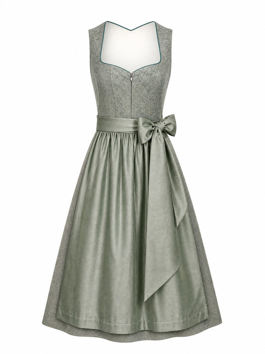 Klassisches Dirndl Olivia – Flechtengrau, Herzförmig