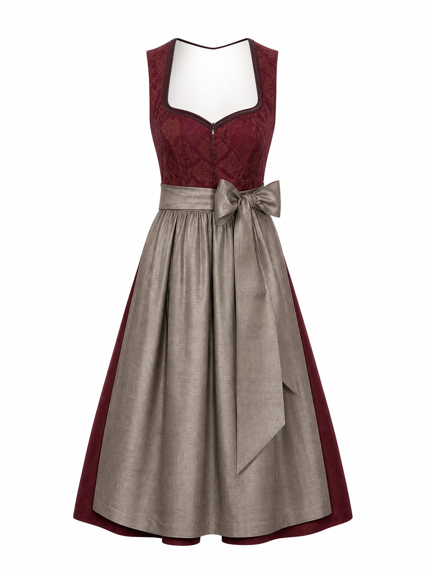 Klassisches Dirndl Silke – Weinrot, Herzförmig