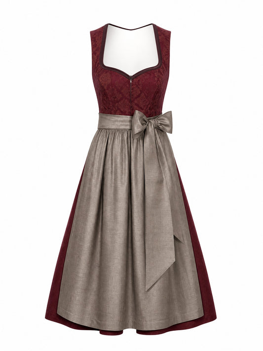 Klassisches Dirndl Silke – Weinrot, Herzförmig
