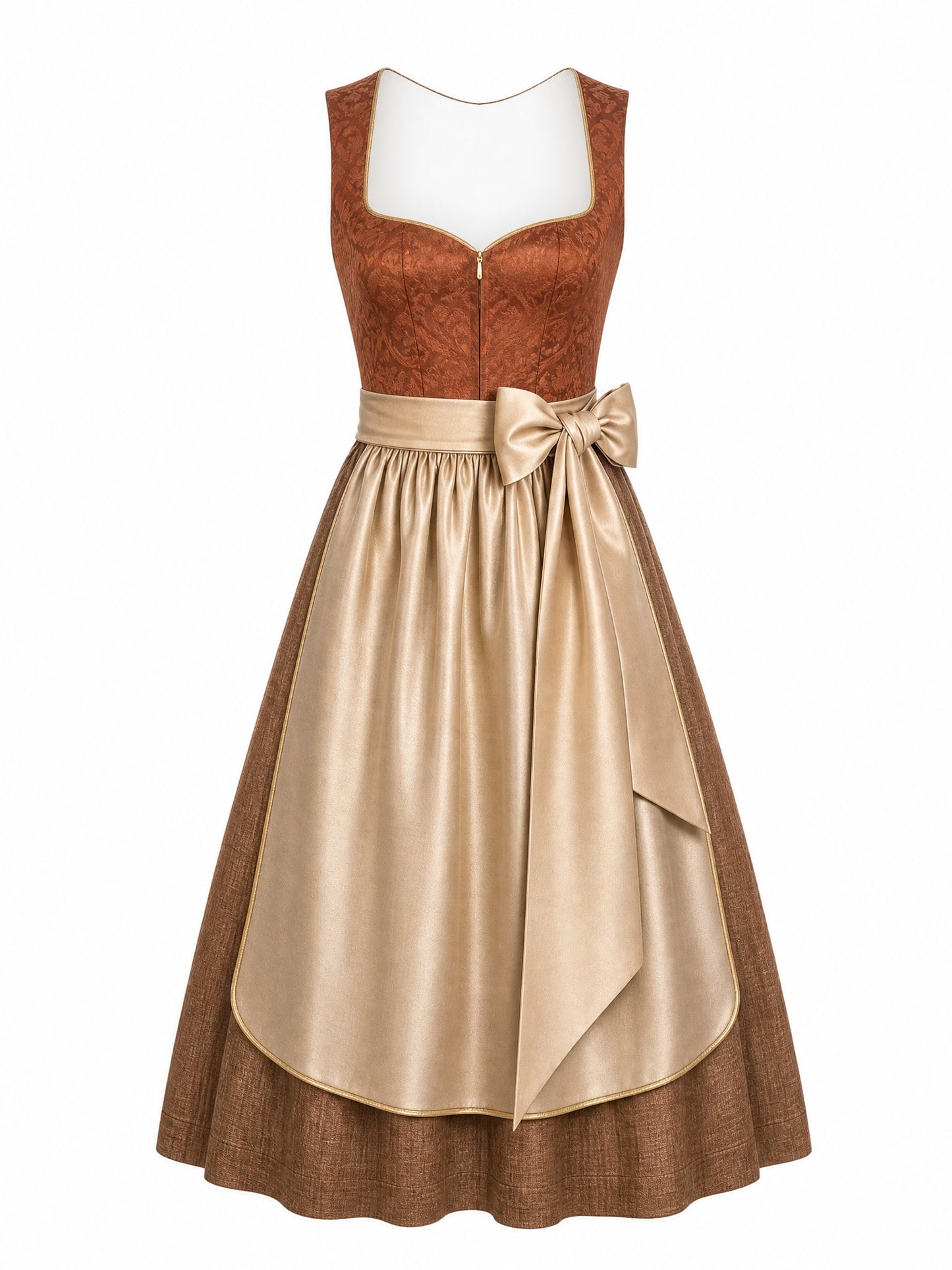 Klassisches Dirndl Pauline – Sienabraun, Herzförmig