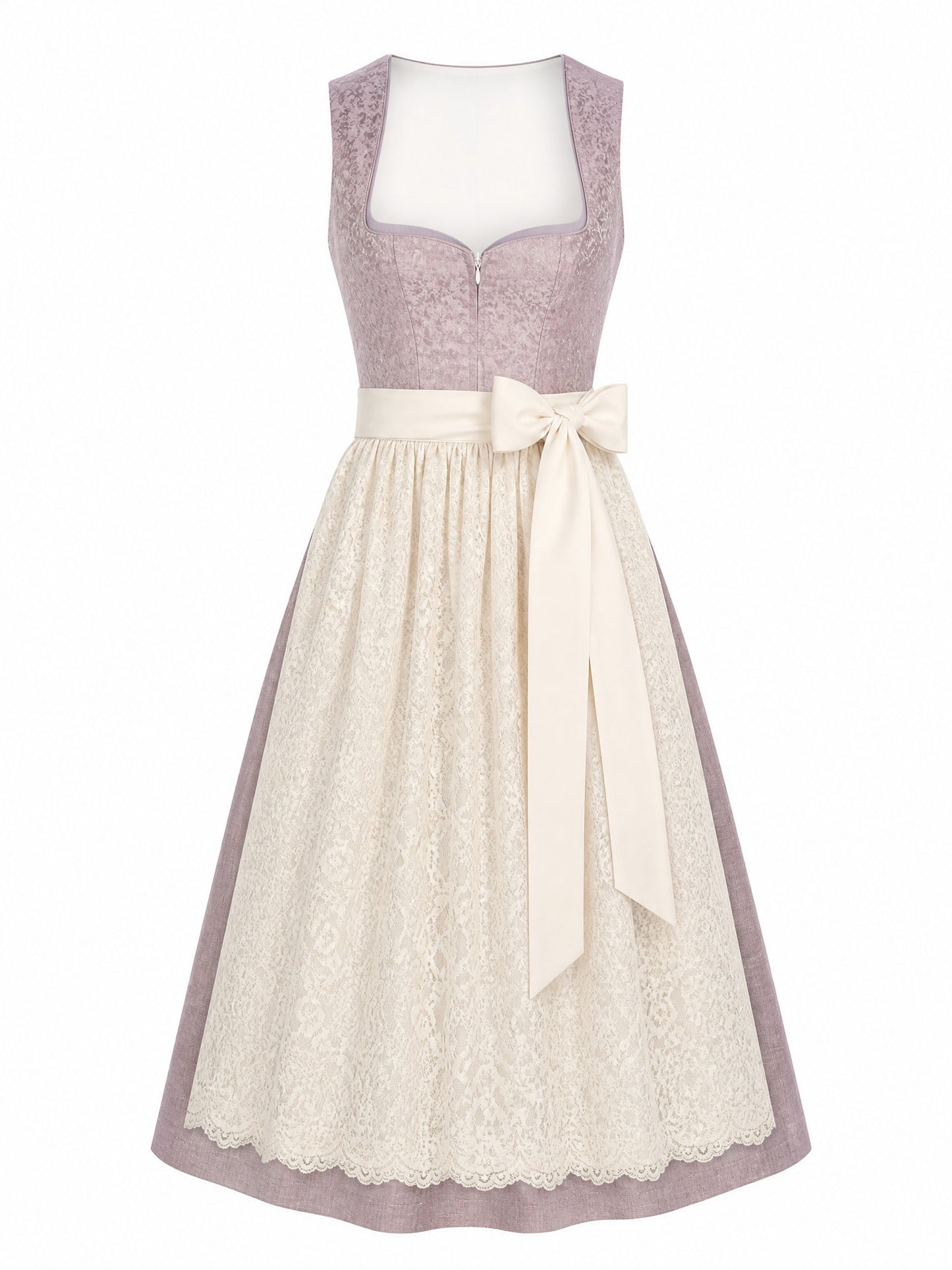 Klassisches Dirndl Pia – Alt-Lavendel, Herzförmig