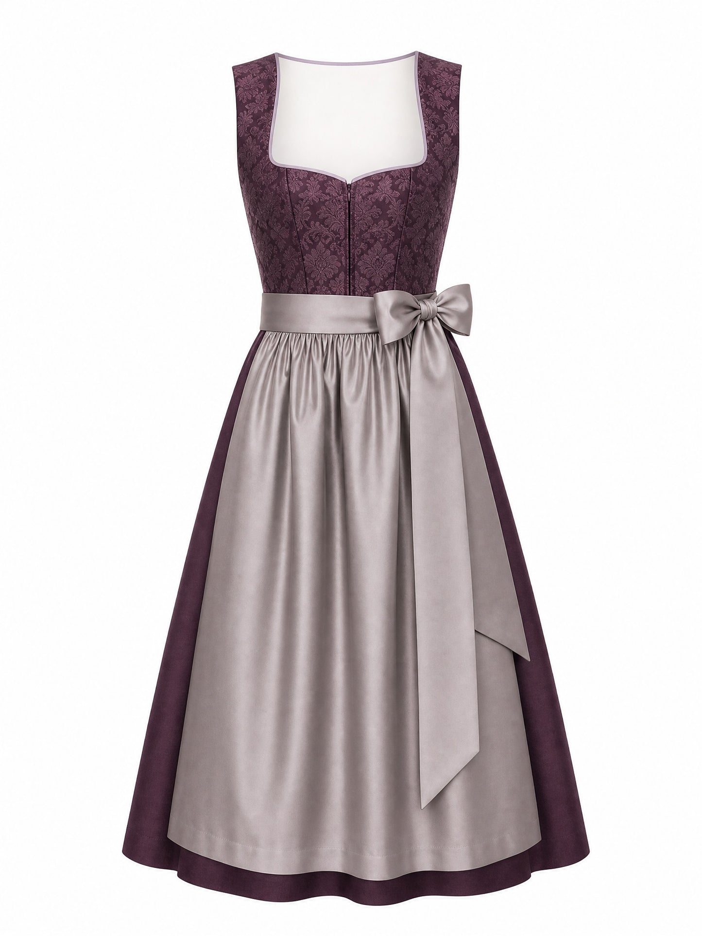 Klassisches Dirndl Elena – Aubergine, Herzförmig