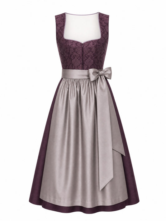Klassisches Dirndl Elena – Aubergine, Herzförmig