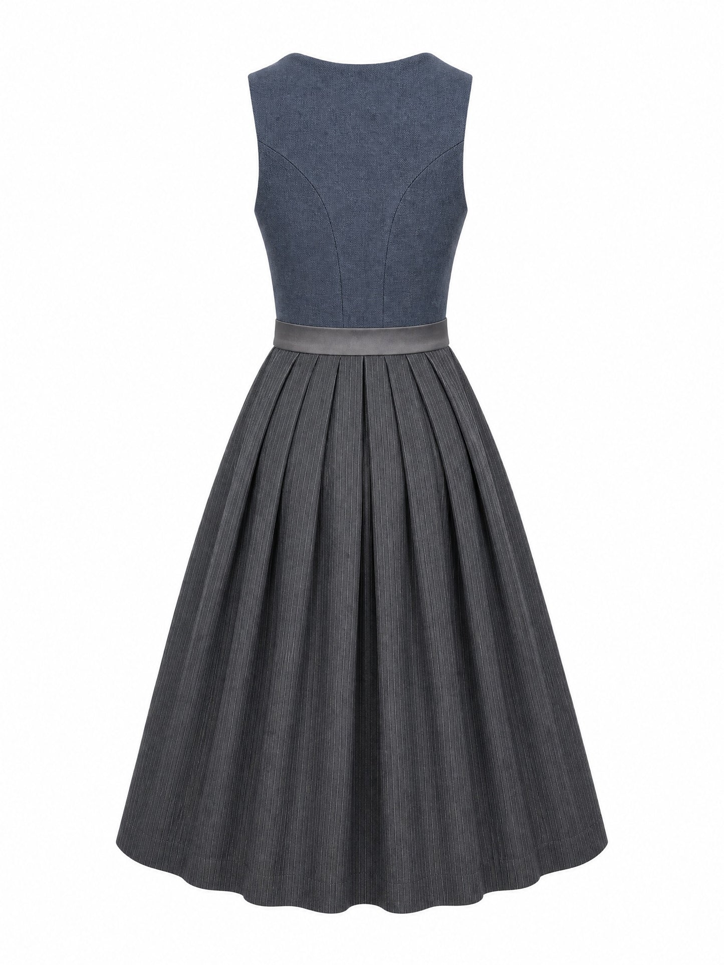 Klassisches Dirndl Elina – Stahlblau, Eckige Form