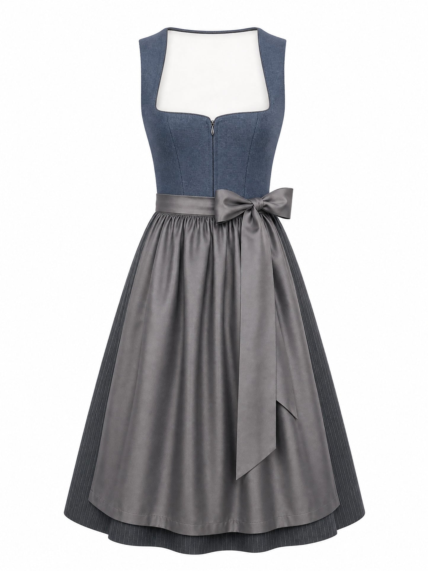 Klassisches Dirndl Elina – Stahlblau, Eckige Form
