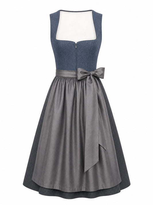 Klassisches Dirndl Elina – Stahlblau, Eckige Form