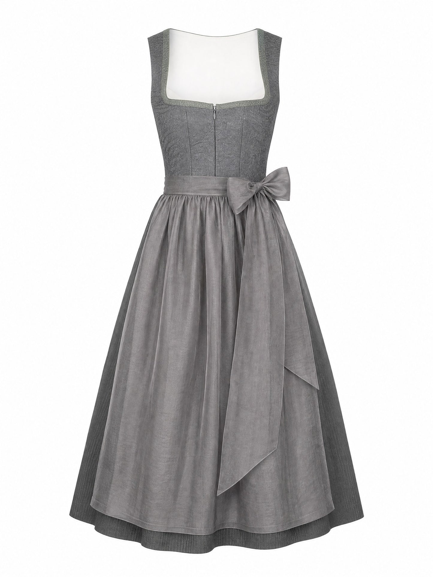 Klassisches Dirndl Svea – Schiefergrau, Eckige Form
