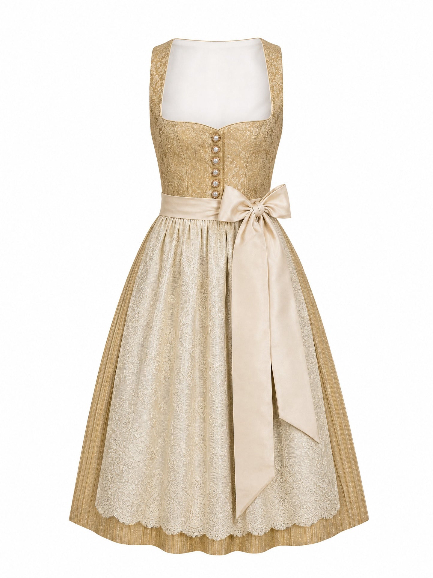 Klassisches Dirndl Emily – Weizengold, Herzförmig
