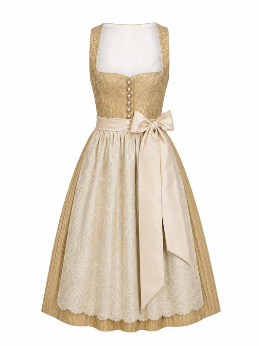 Klassisches Dirndl Emily – Weizengold, Herzförmig