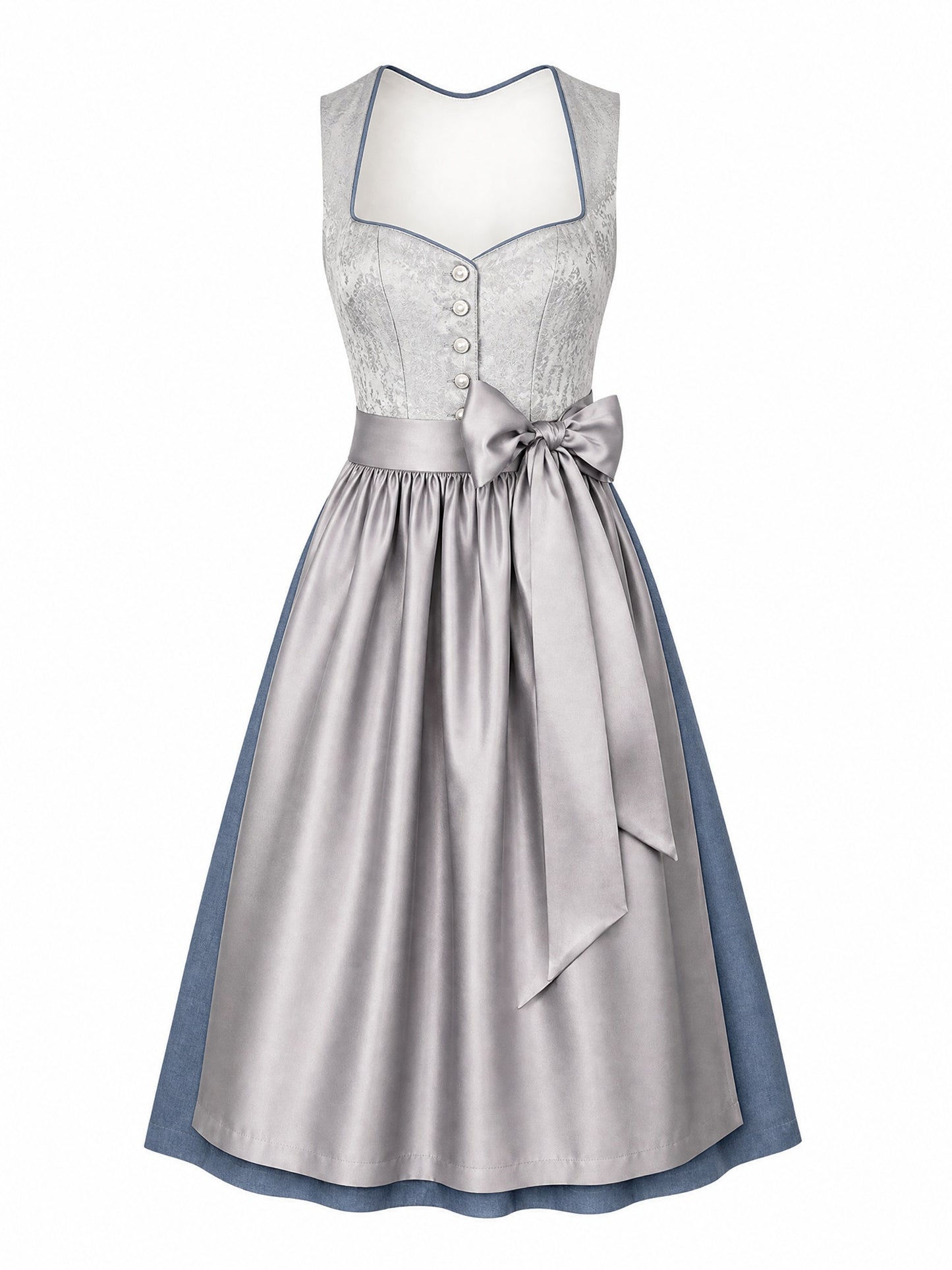 Klassisches Dirndl Erika – Silberblau, Herzförmig