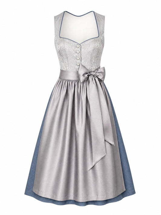 Klassisches Dirndl Erika – Silberblau, Herzförmig