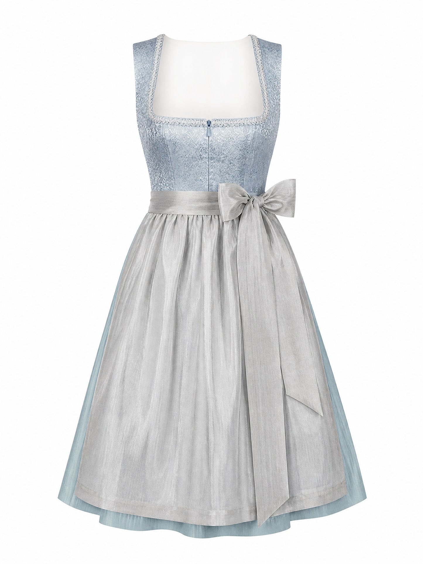 Klassisches Dirndl Tamara – Eisblau, Eckige Form