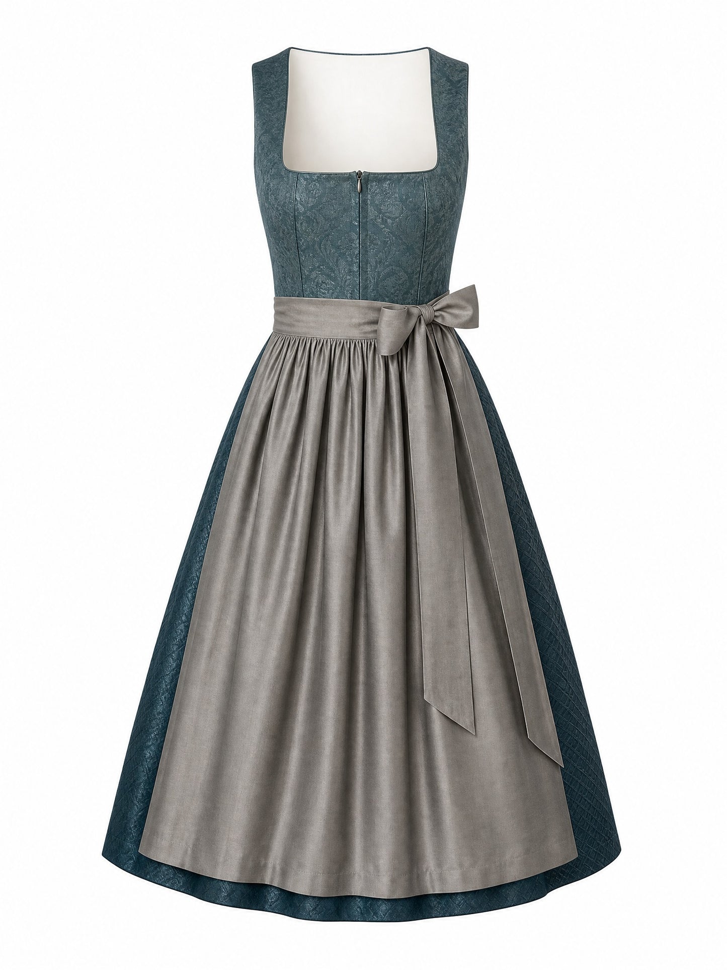 Klassisches Dirndl Tanja – Rauchpetrol, Eckige Form