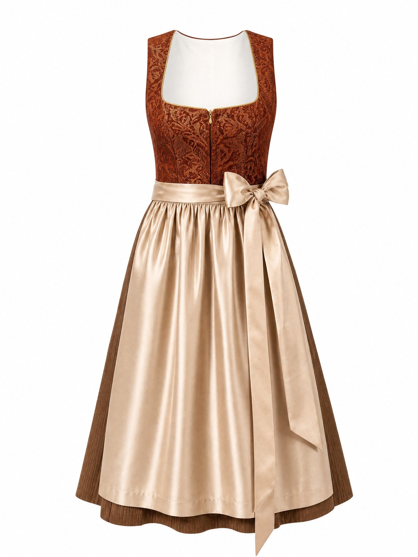 Klassisches Dirndl Teresa – Sienabraun, Eckige Form