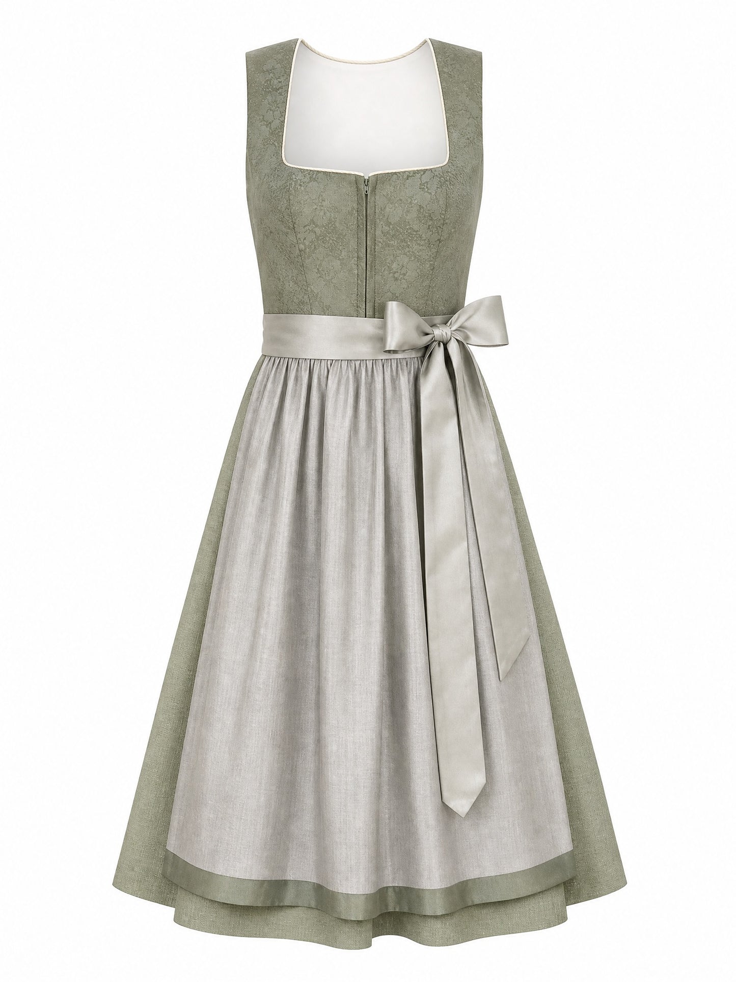 Klassisches Dirndl Sarah – Salbeigrün, Eckige Form