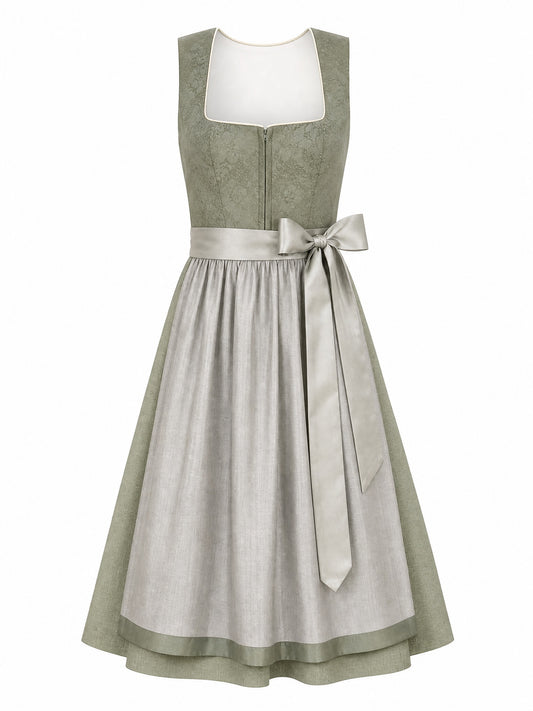 Klassisches Dirndl Sarah – Salbeigrün, Eckige Form